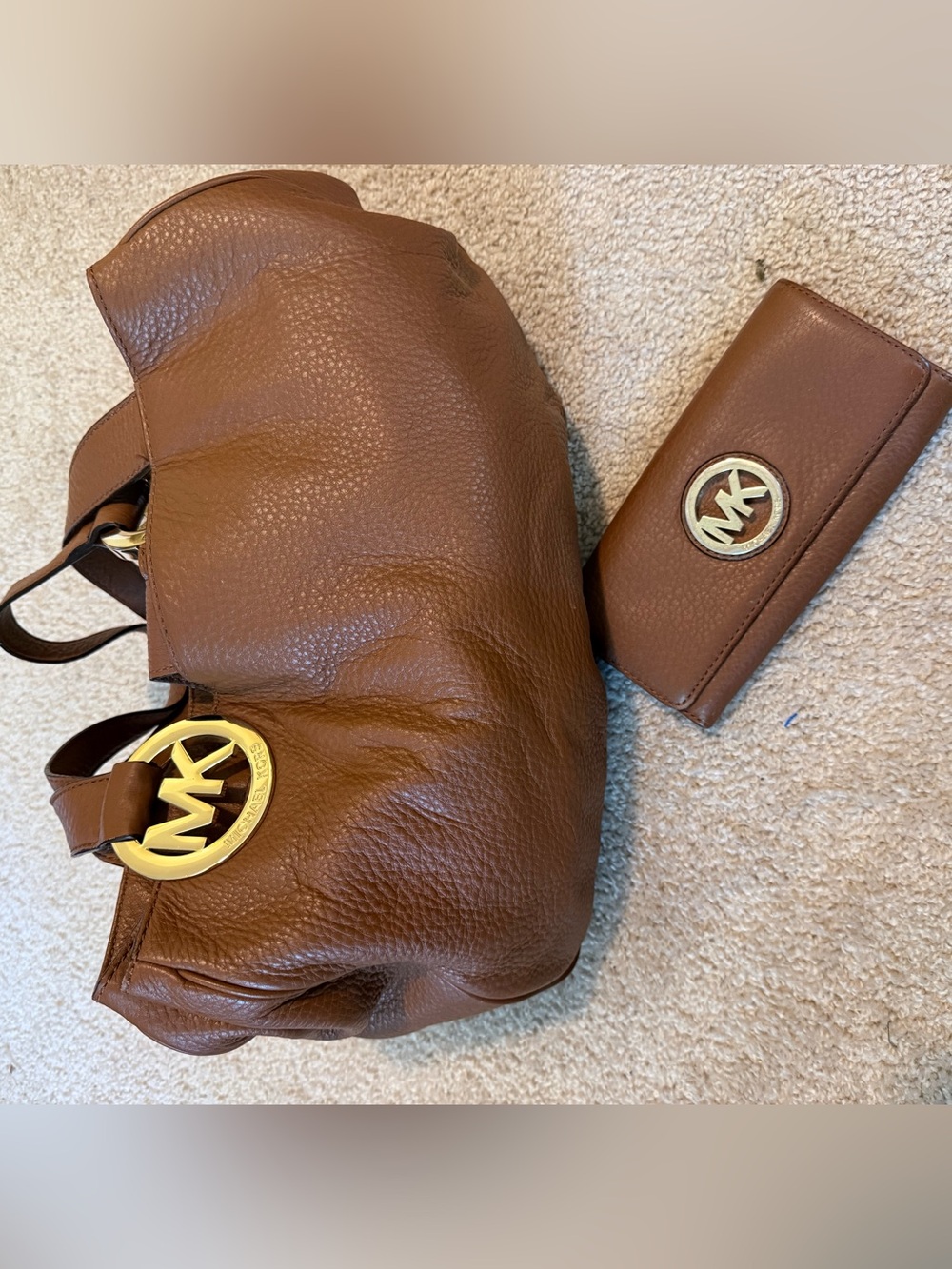 Michael Kors Chestnut Brown Pebbled Leather Shoulder Bag with Wallet
